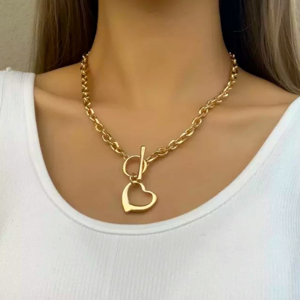 NEW 18K GOLD HEART CHOKER COLLAR NECKLACE